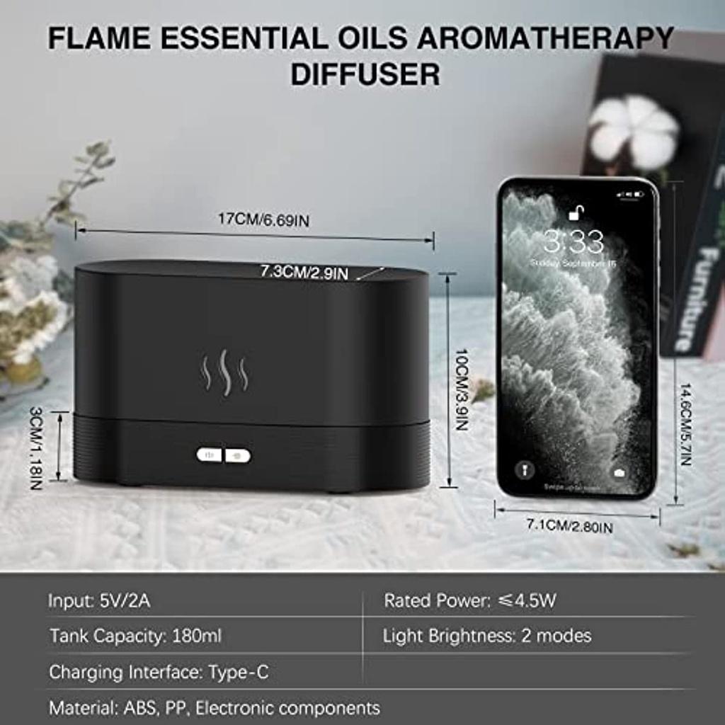 Essential Oil Diffuser LED Ambient Ultrasonic Humidifier Portable Night Atmosphere Light With Special Flame Effect For Home/Office/Bedroom