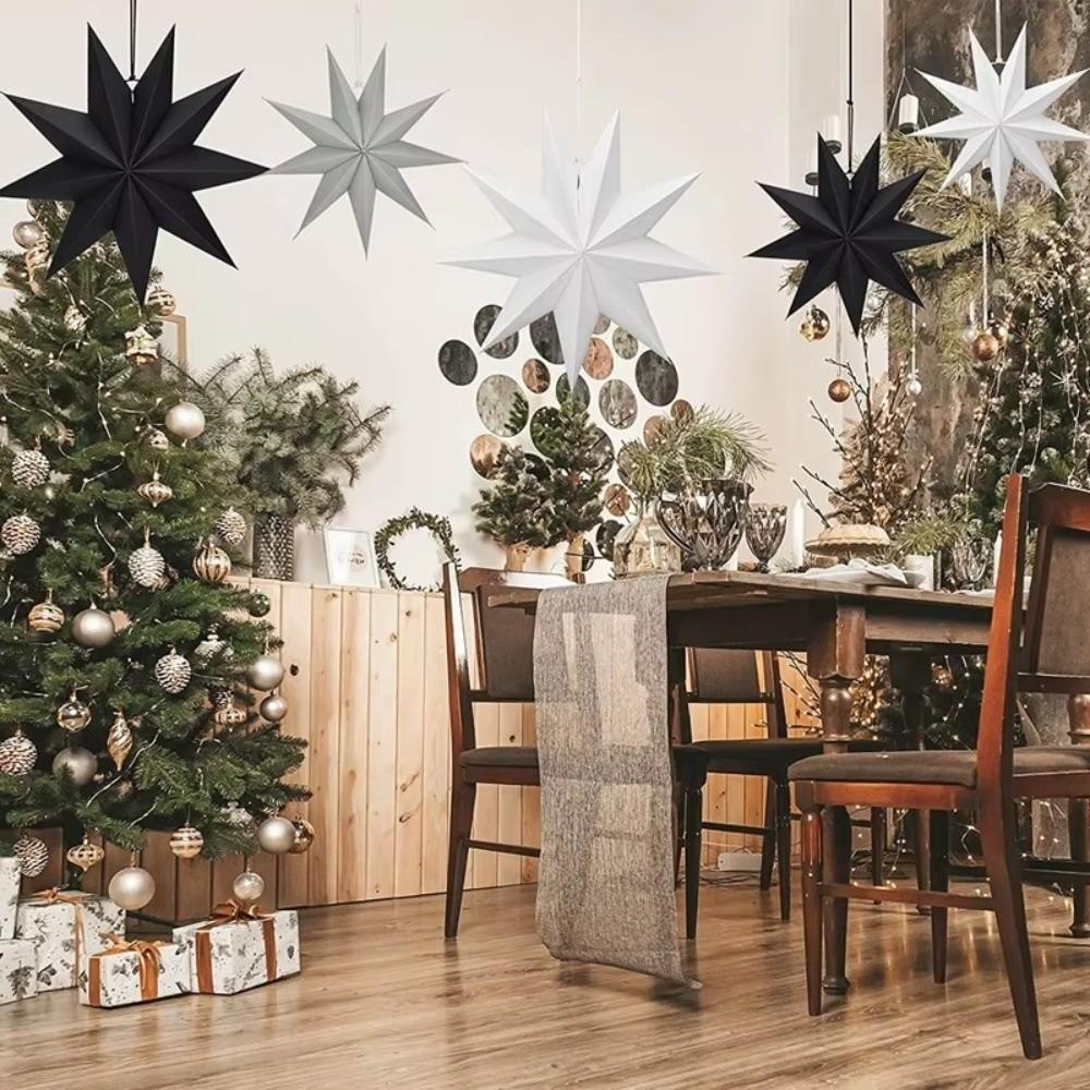 New 30cm Star Lanterns Folding 9-Pointed Christmas Decorations DIY Crafts Xmas Ornament for Indoor/Outdoor Windows