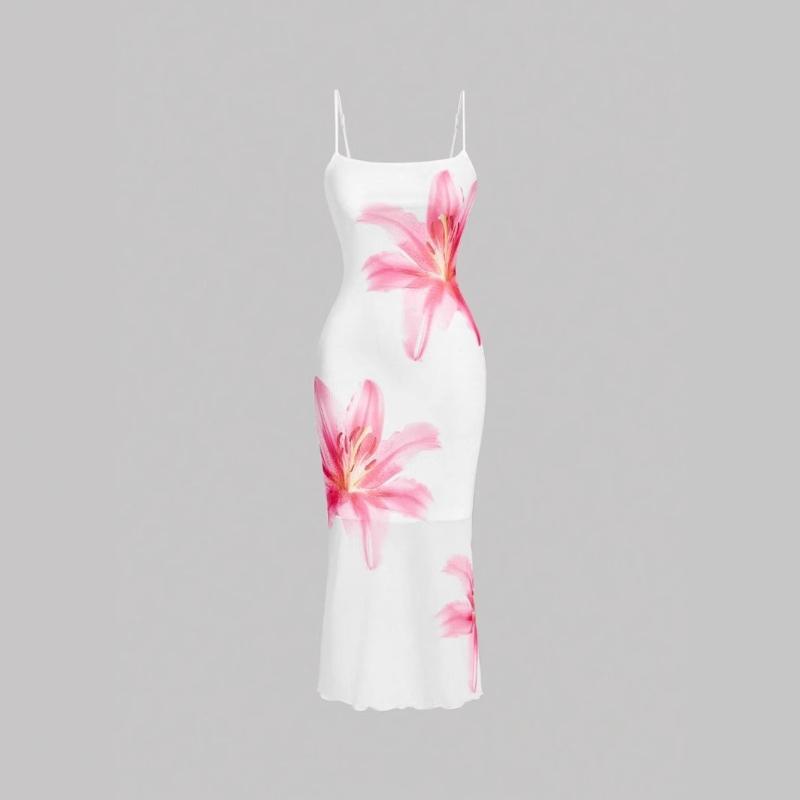 Summer Sexy Slim Fit Floral Print Suspender Bag Buttocks Beach Style Tight and Sweet Dress