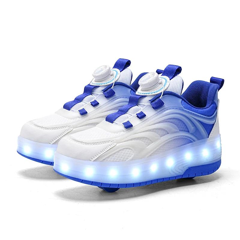 PONERAIT Two Wheels Children's Led Light Roller Skate Shoes Boys Girls Glowing Sports Luminous Sneakers Skateboard USB Charging