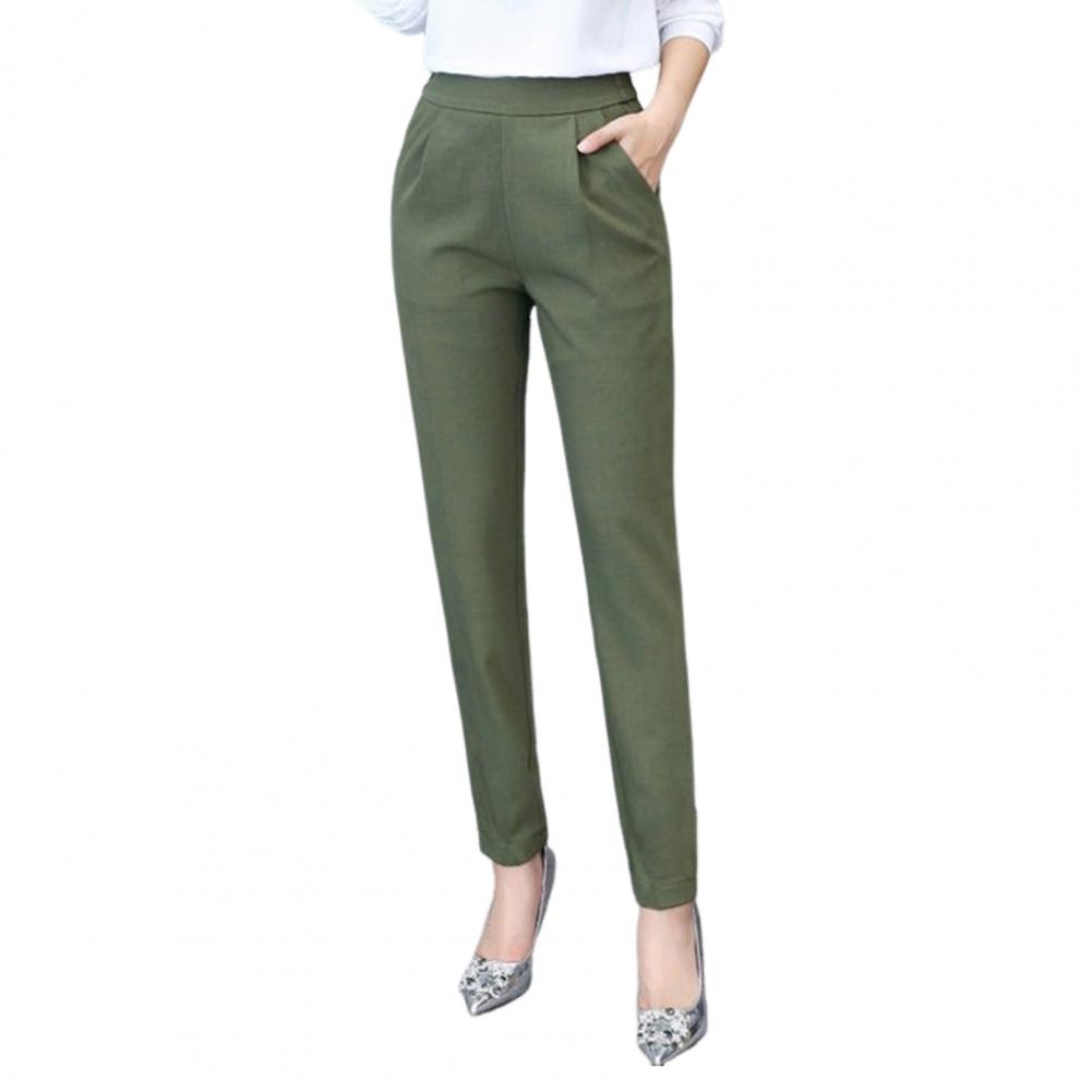 Soft Trousers Elegant Women's High Waist Slim Fit Pants with Pockets for Office Lady Style Solid Color Casual Commuting Trousers