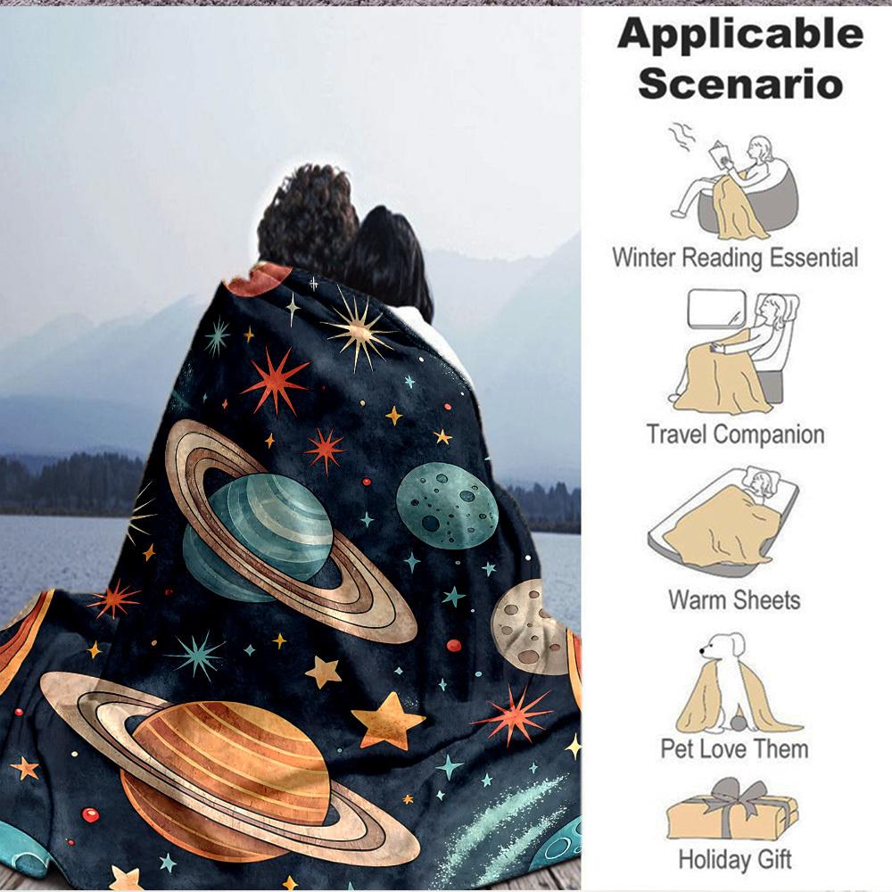 1pc Galaxy Planets Blanket, Lightweight Flannel Throw Blanket for Sofa, Bed, Travel, Camping, Living Room, Office, Couch086