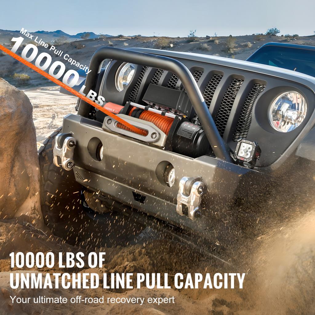 SucceBuy 10000lbs Electric Winch 12V Truck Car Winch with 65ft Synthetic Rope Wireless Control IP55 for Towing Off-Road SUV Jeep