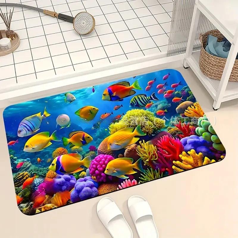 3D Optische Illusion Teppich Realistischer Fischteich Bereichsteppich Waschbar Goldfischteich Fußmatte Rutschfest