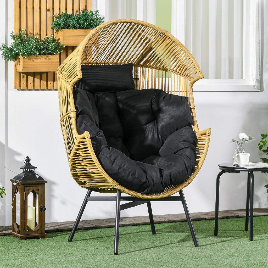 Rattan-Sessel, Stuhl für den Außenbereich, Gartenstuhl. PE-Rattan. 89 cm x 75 cm x 143 cm. Natürlich + Schwarz