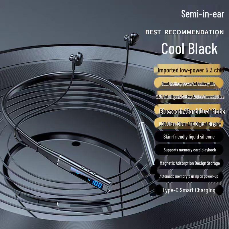 5.3 Wireless Bluetooth Neckband Earphones - High-Quality Sound, Low Latency, Digital Display, Perfect for Gaming