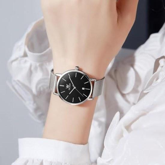 Wristwatch women stylish waterproof womens Milanese mesh analog simple dial easy read fashion watch OLEVS.