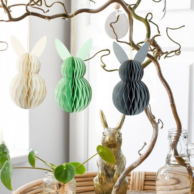 1Set Colorful Lovely Rabbit Honeycomb Balls Tree Pendants for Parties and Store Displays Decorations
