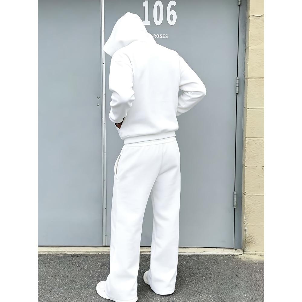 Fashion Men's Autumn Winter Sports Shirt 2 Piece Set with Classic Letter Pattern Print, Trendy Hoodie and Wide Leg Pants Set