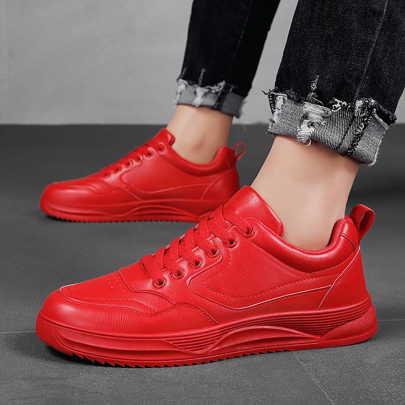 MCTIN Couples Vulcanized Shoes Women's Leather Platform Sneakers Black Casual Shoes for Man