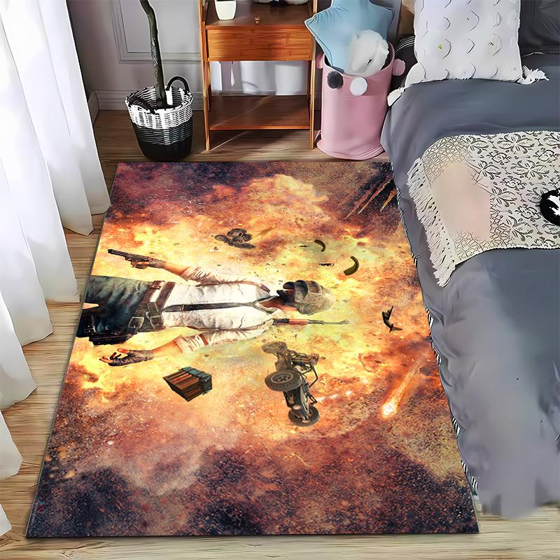

Explosive Game Scene Rug with Stylish Gamer in Action Suitable for use as an anti-slip game mat for living room and bedroom sofas 40x60cm( 15x23in )