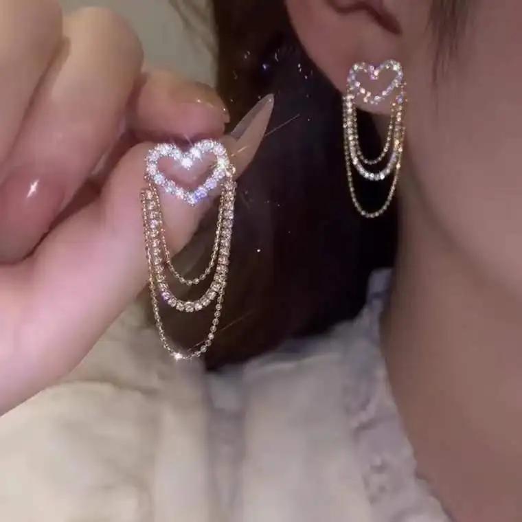 Fashion Trend Unique Design Elegant Exquisite Light Luxury Rhombus Zircon Earrings Female Jewelry Party Premium Gift