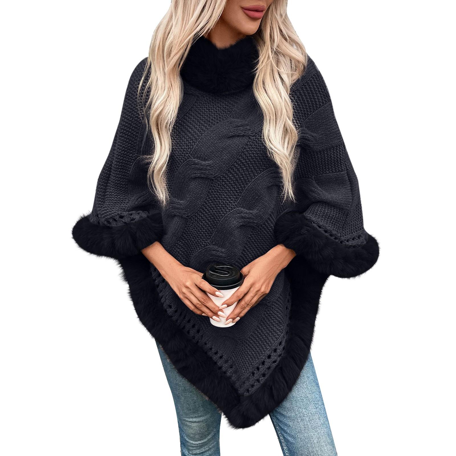 

Женская мода искусственный воротник пуловер свитер накидка One Size чёрный