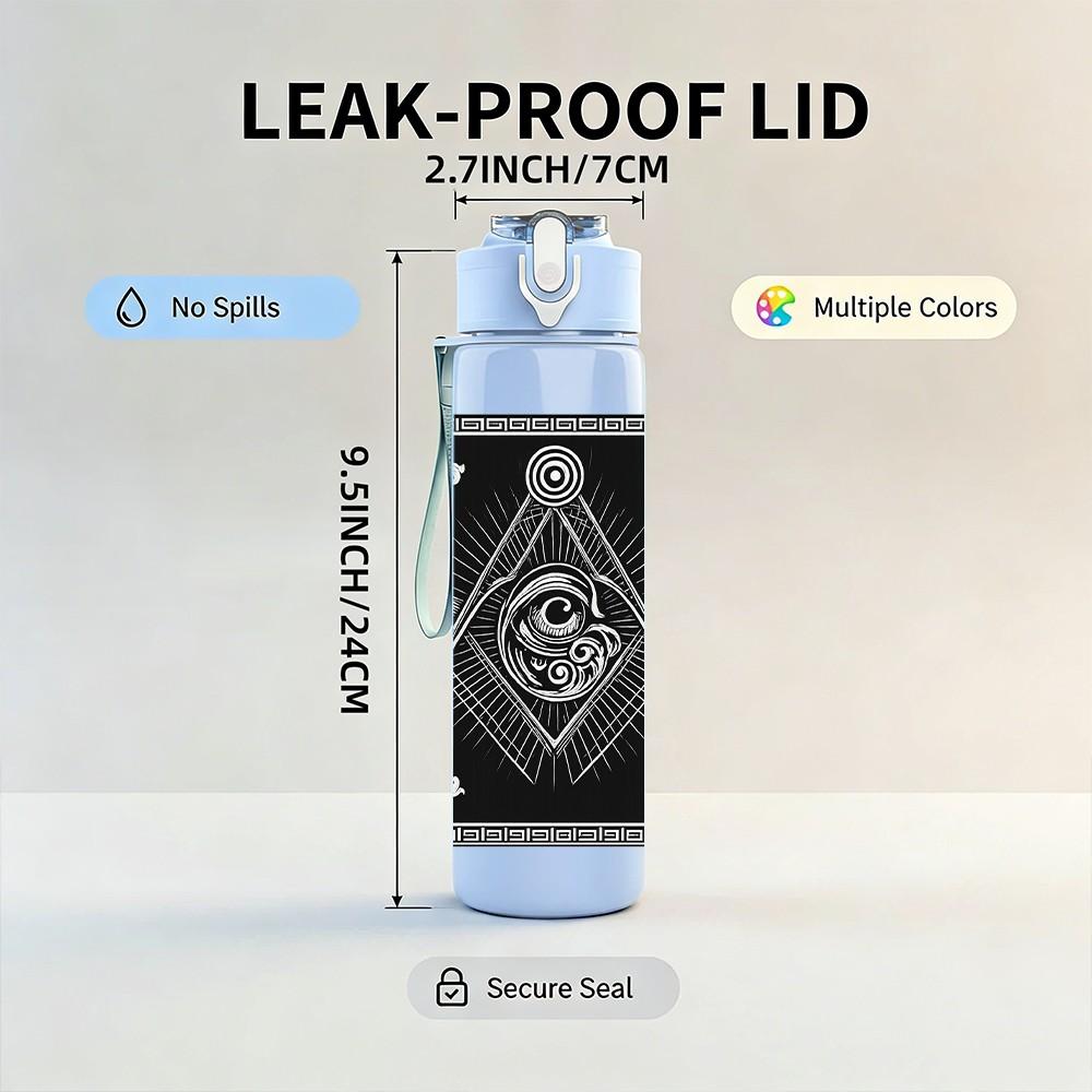 1PC Black White Eye Pyramid 750ml Color Plastic Sports Water Bottle Leakproof Flip Straw Lid Suitable for Sports Office Home Use