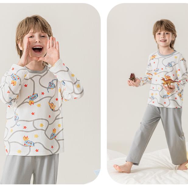 Yingbolun Boys' Pajamas, Children's Modal Home Suit Set, Long Sleeved Pants, Spring and Summer New Styles for Boys, Middle-aged and Young Children