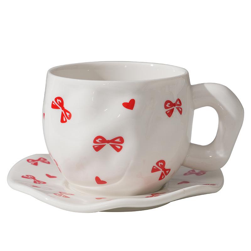 Korean ins style, hand-painted flower handmade ceramic coffee cup, ceramic milk coffee cup and saucer set