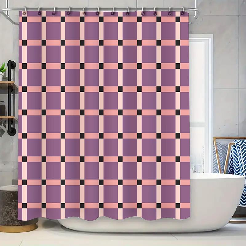 

Purple Plaid Shower Curtain Waterproof Bathroom Decor Customizable Size Design For Home Use (84X72 Inches) Title: Purple Striped W60H190(CM)-1 Pcs