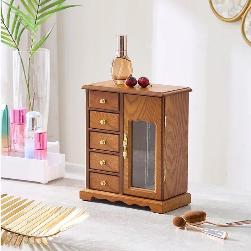 Wood Jewelry Box Velvet Drawer Ring Necklace Earrings Jewelry Boxes Organizer Bracelet Display Stand Women Accessories Storage