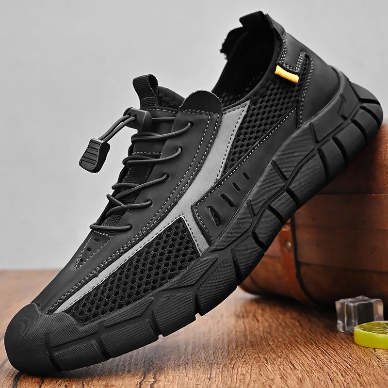 Sneakers Men's 2025 Summer New Hollow Breathable Casual Shoes Mesh Soft Sole Non-slip Versatile One-pedal Men's Shoes