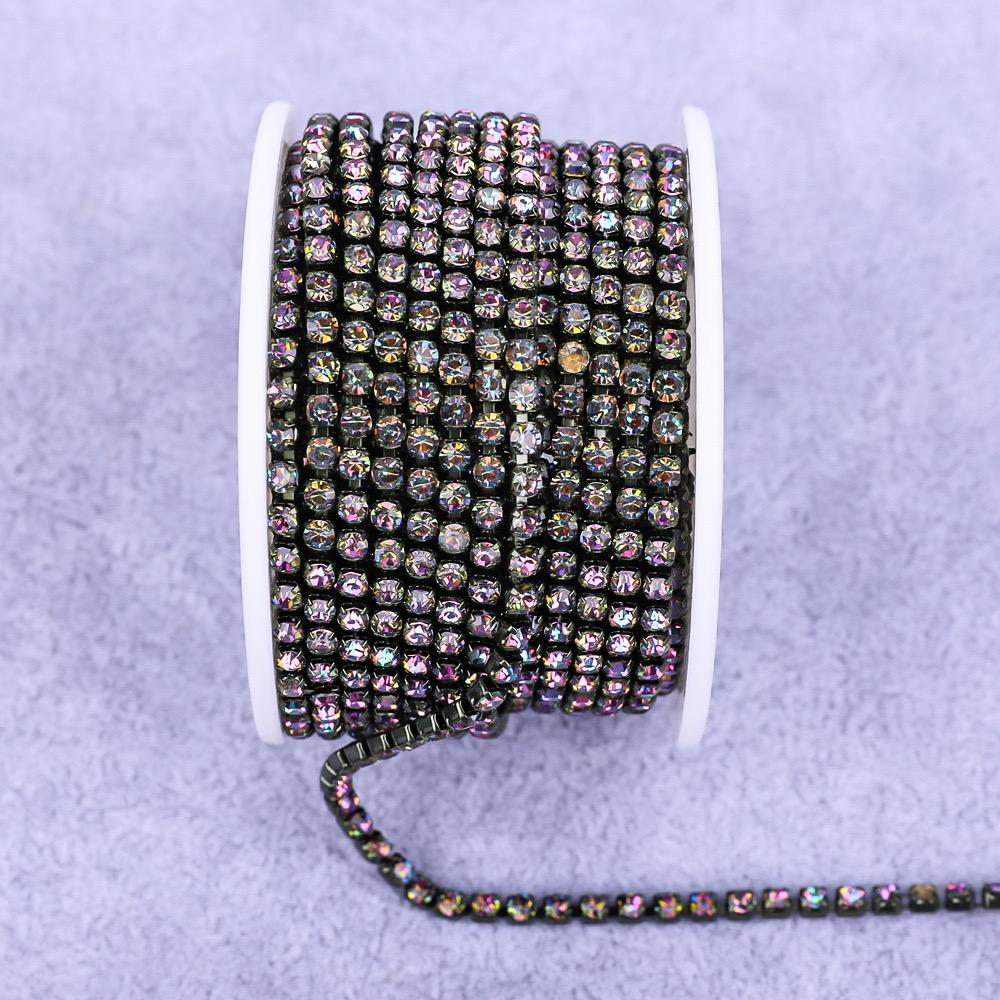 Glass Crystal Rhinestones Chain Sew on Trimming Colorful Rhinestone Chains for Dress Decoration