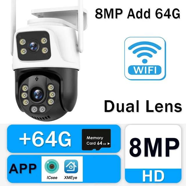 WiFi IP 12MP 6K Three Lens 8X Zoom Surveillance AI Tracking Protection Outdoor Security Camera CCTV Cam