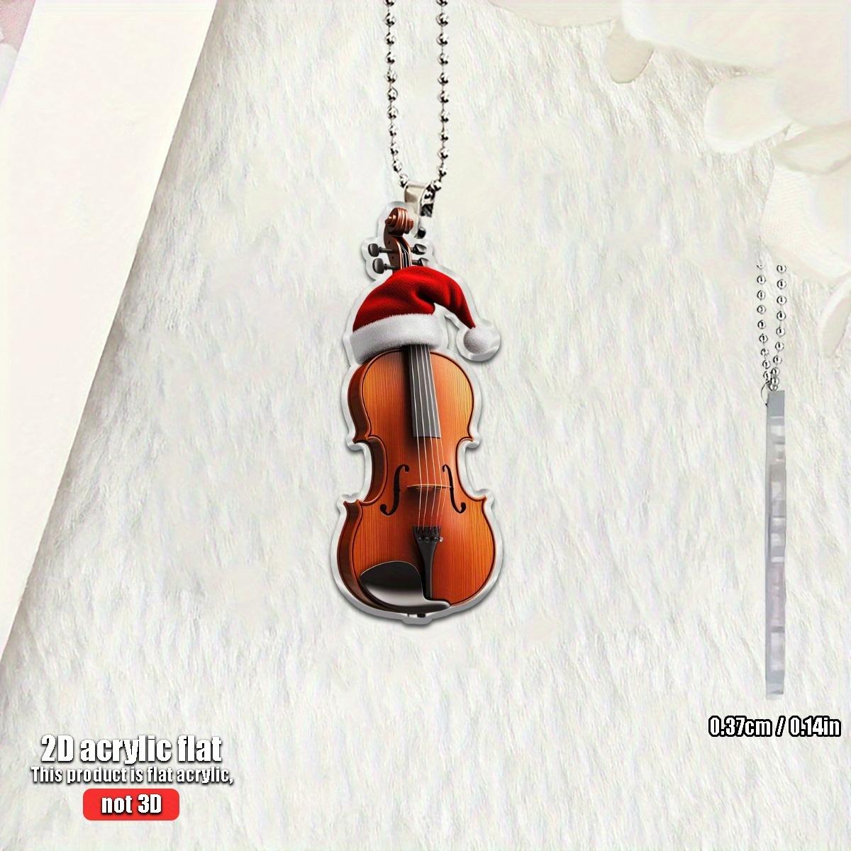 

1/4 Violin wearing Christmas Hat 2D Flat Acrylic Suitable for Car Home Festival Decoration Christmas Tree Pendant Christmas Gif