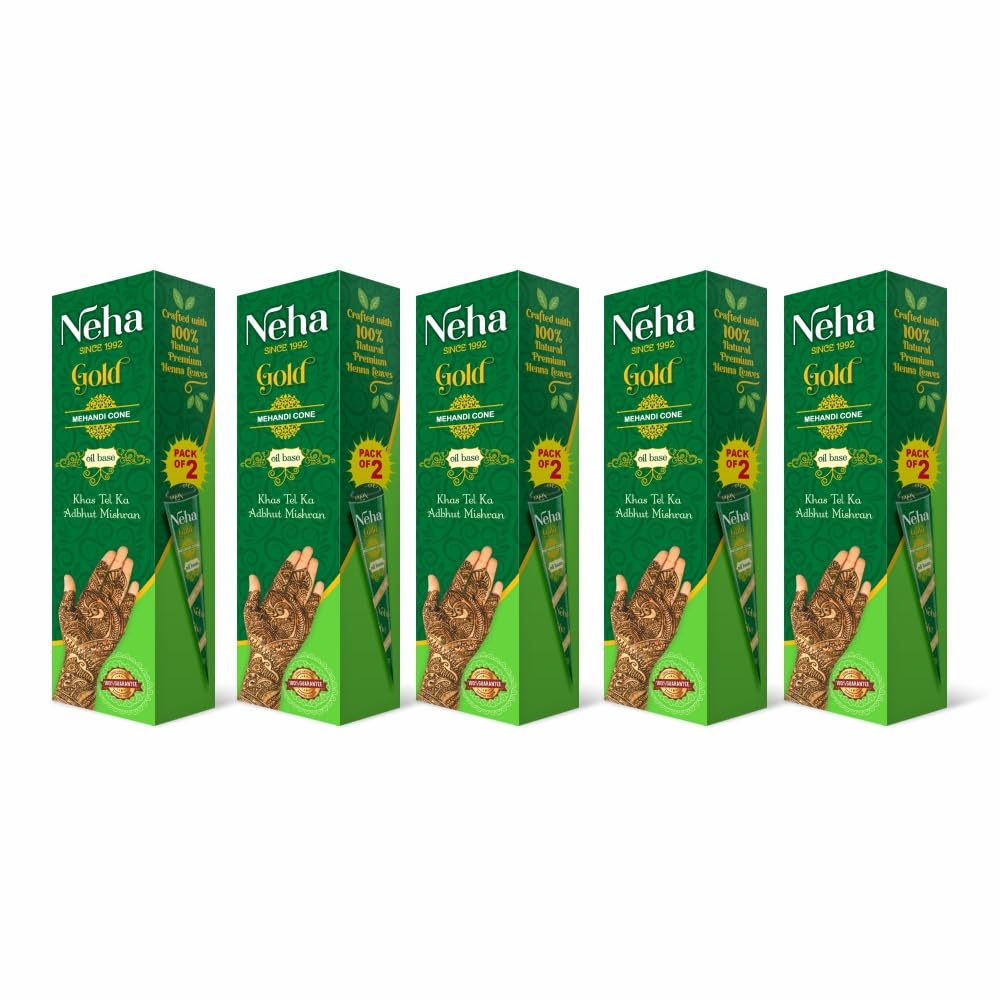 

Конус Мехенди Neha Gold Чистая Хна Паста Для Боди-арта Временная Татуировка Дизайн Рук Ног Легкое Нанесение (2 шт. в 1 коробке X упаковка из 5)