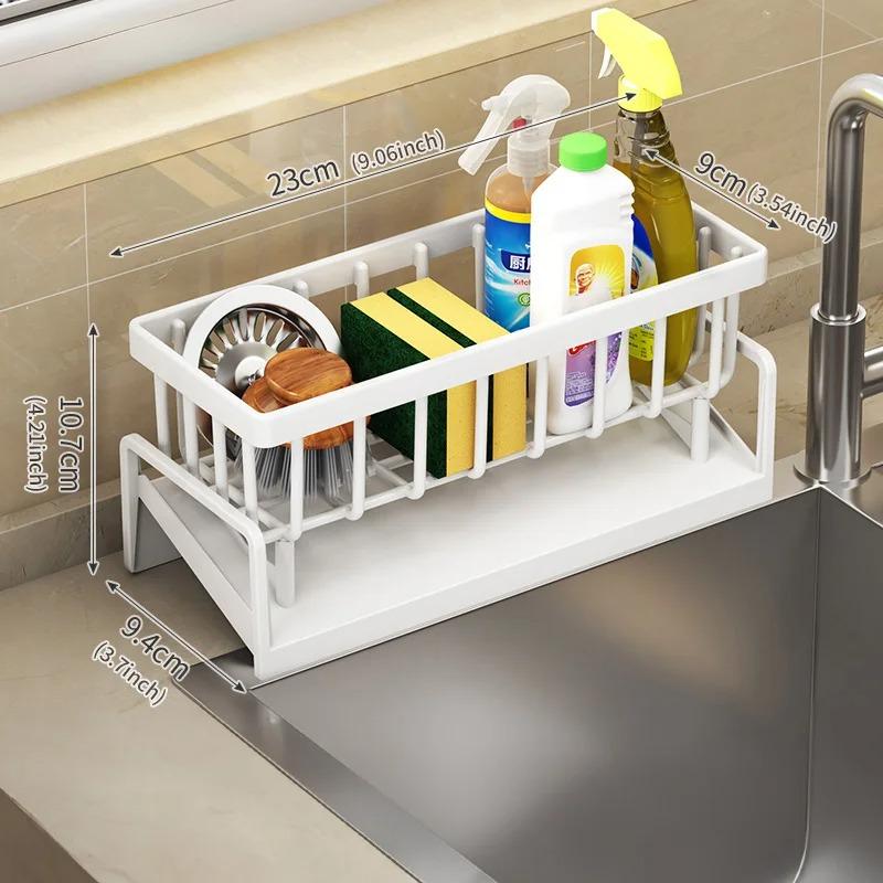 Kitchen Sink Drain Rack Organizer ABS Plastic Self-draining Sink Shelf Soap Sponge Holder Dishcloth Towel Rack Filter Basket