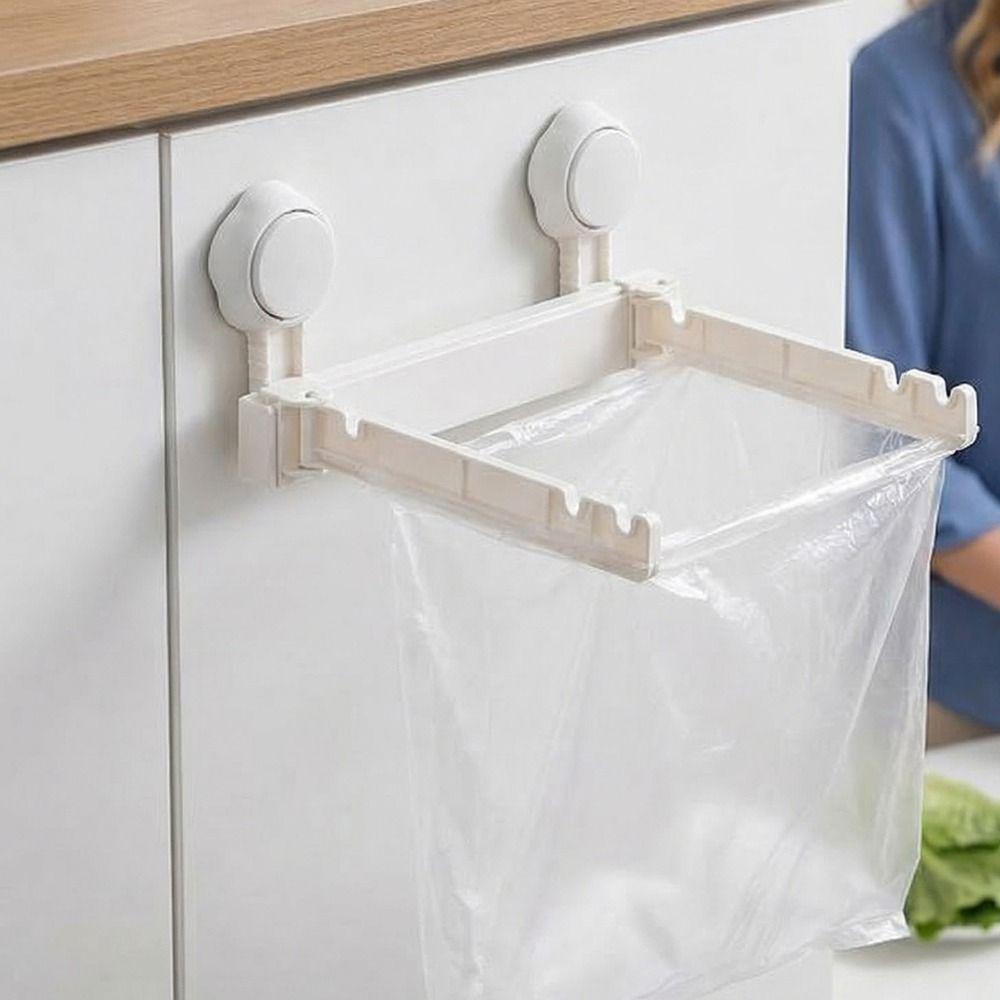 Space Saving Folding Trash Bag Holder Wall Mounted Plastic Bag Hanger  Bathroom Storage
