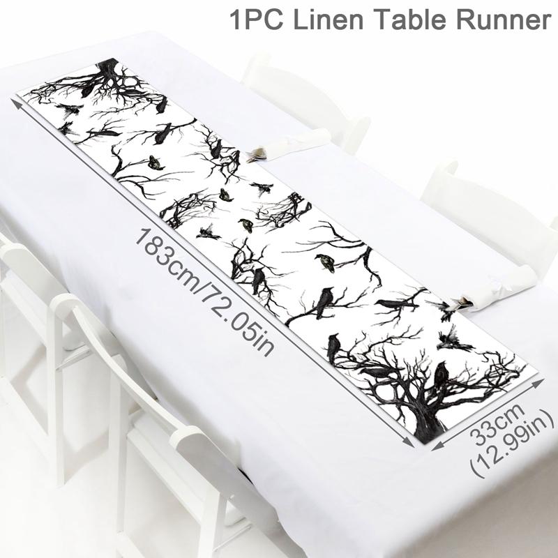 Halloween Party Linen Table Runner Happy Halloween Decoration For Home Kids Trick Or Treat Pumpkin Bat Horror Party Supplies
