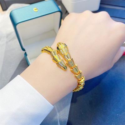 Bracelet en forme de serpent de haute qualité en or avec tête de serpent entièrement percée pour femme, sable vietnamien