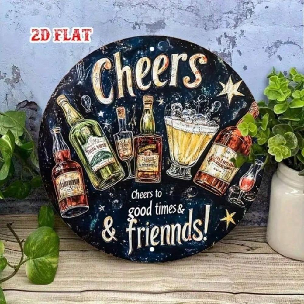 Metal Wall Art Round Wine Decor 7.8 Inch Gift for Friend Party