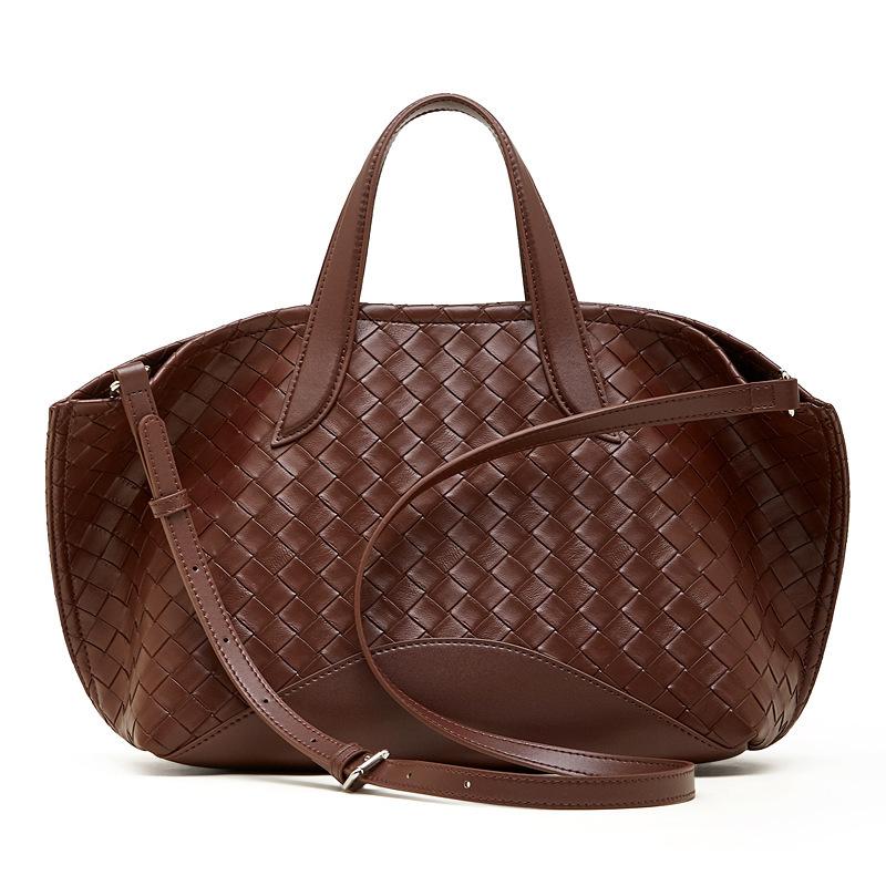 Leather Design Woven Tote Bag Women'S Commuter Versatile Large-Capacity Portable Oblique Span Bag
