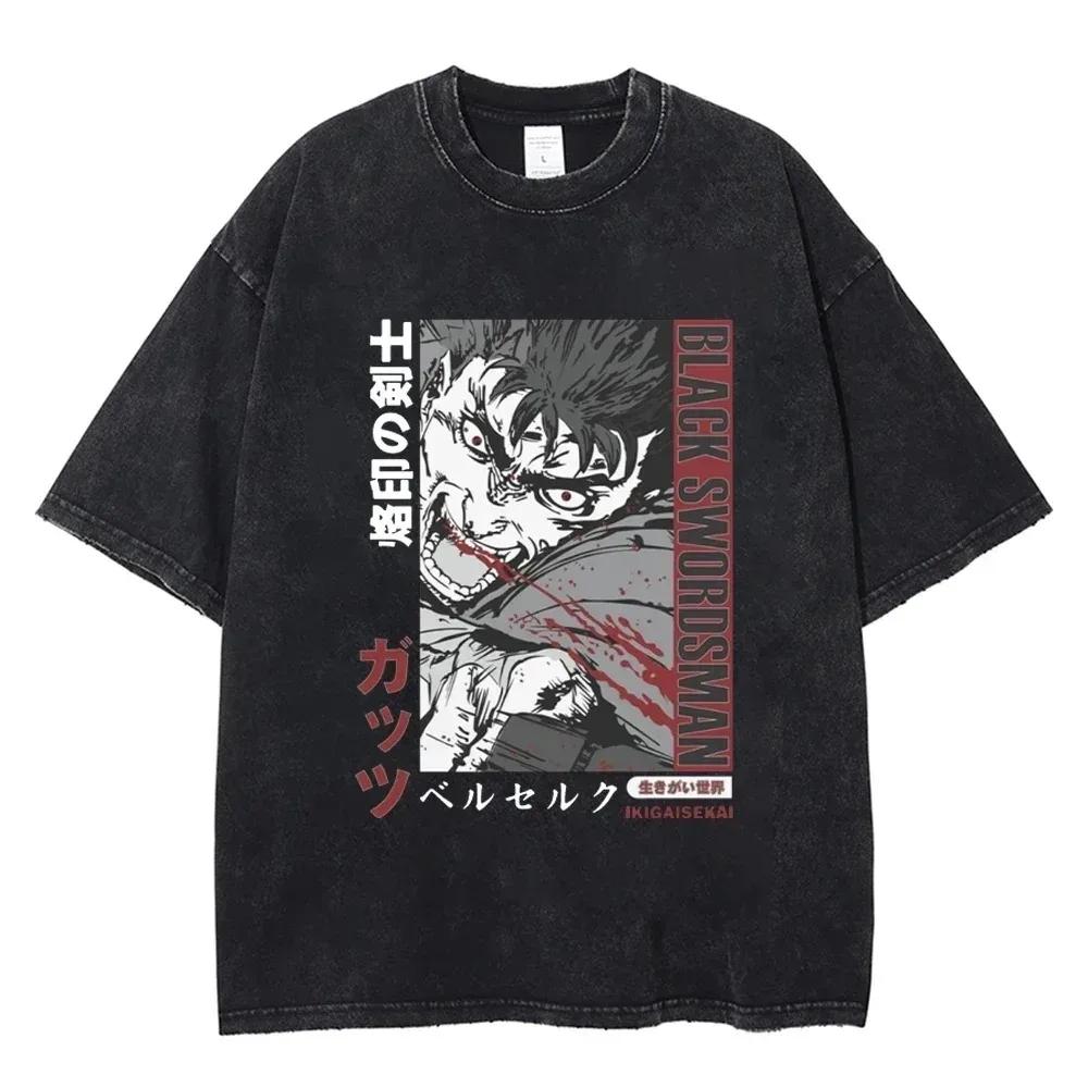 Casual Harajuku Vintage Hip Hop Clothing  Anime Berserk Griffith T Shirts Washed Manga Graphic Oversized Y2k TShirts Unisex