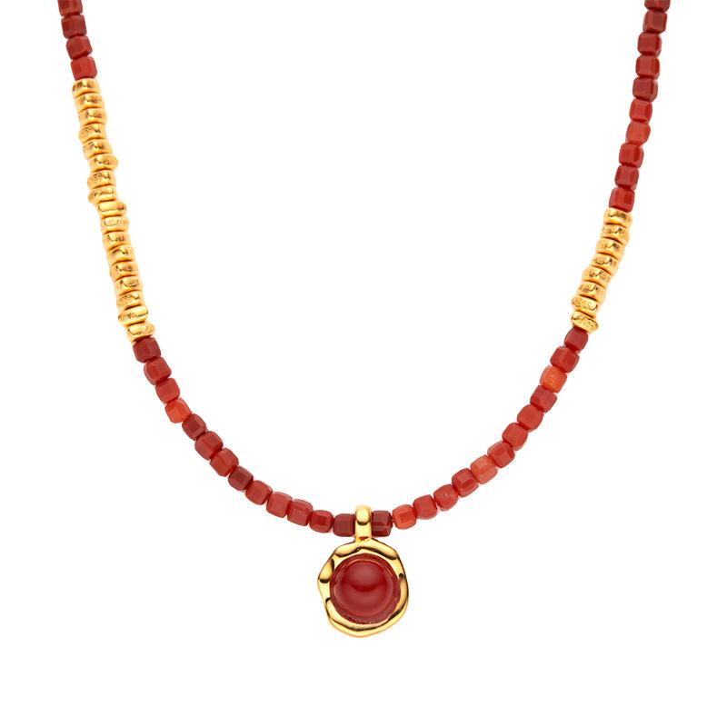 Natural Gemstone Nanhong Agate Necklace Women'S S925 Sterling Silver Pendant Broken Silver Xiaohongshu Jewelry