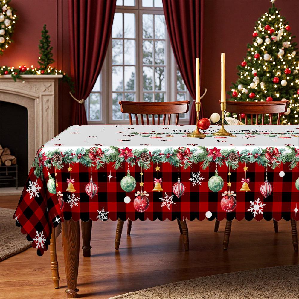 European Creative Christmas Tablecloth, Rectangular Snowflake Bell Pendant Waterproof Table Cloth, Home Hotel Holiday Clothing