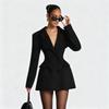 Women European Style Solid Color Casual Slim Fit Long Sleeve Blazer Mini Dress