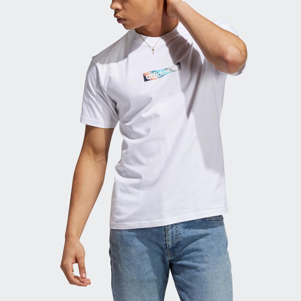 Adidas Originals Summer Box Line Print Sports Short Sleeve T-Shirt Men Tops White H31311