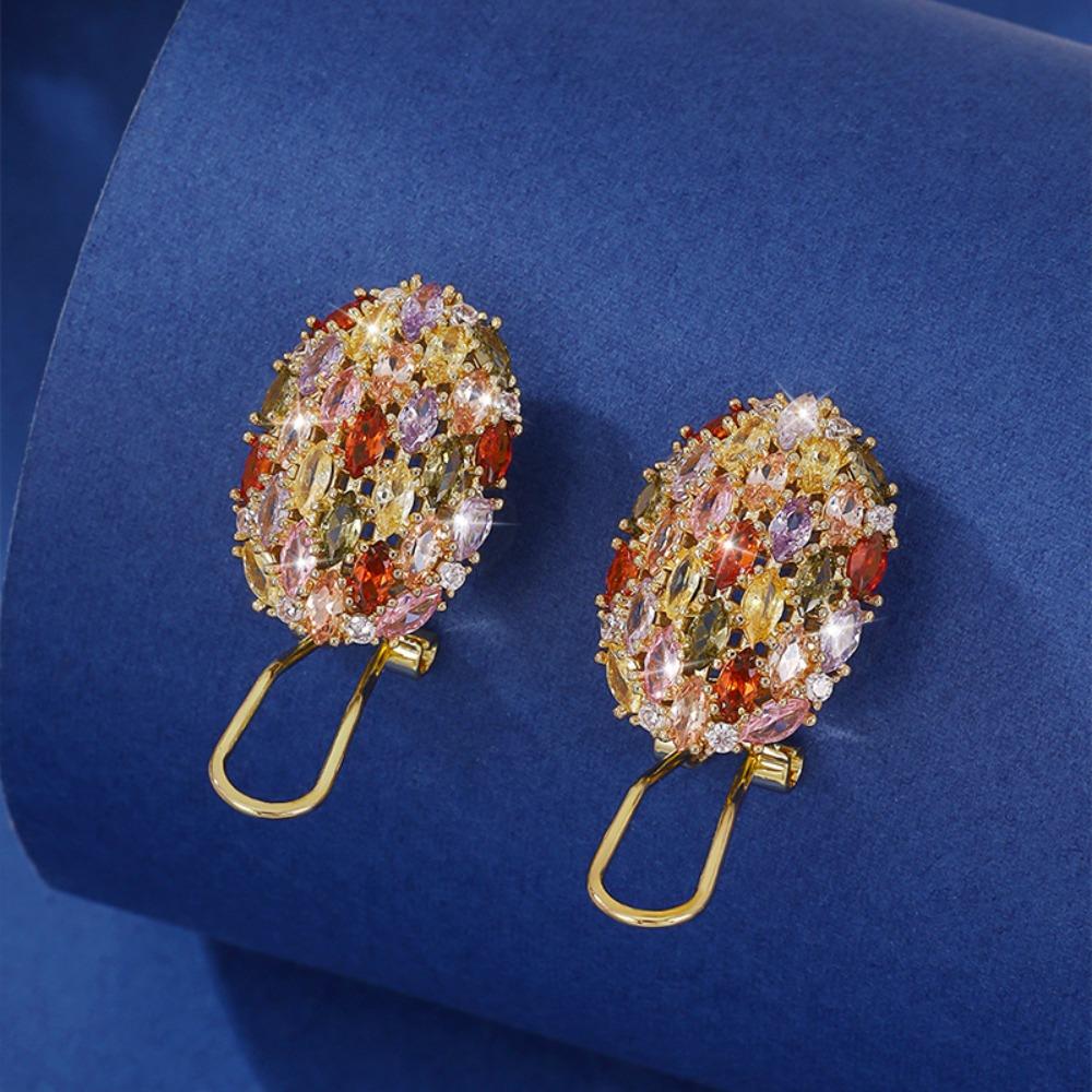 Copper Gilding Colorful Zircon Earring Glaring Ear Drop Elegant Ear Studs  Mom
