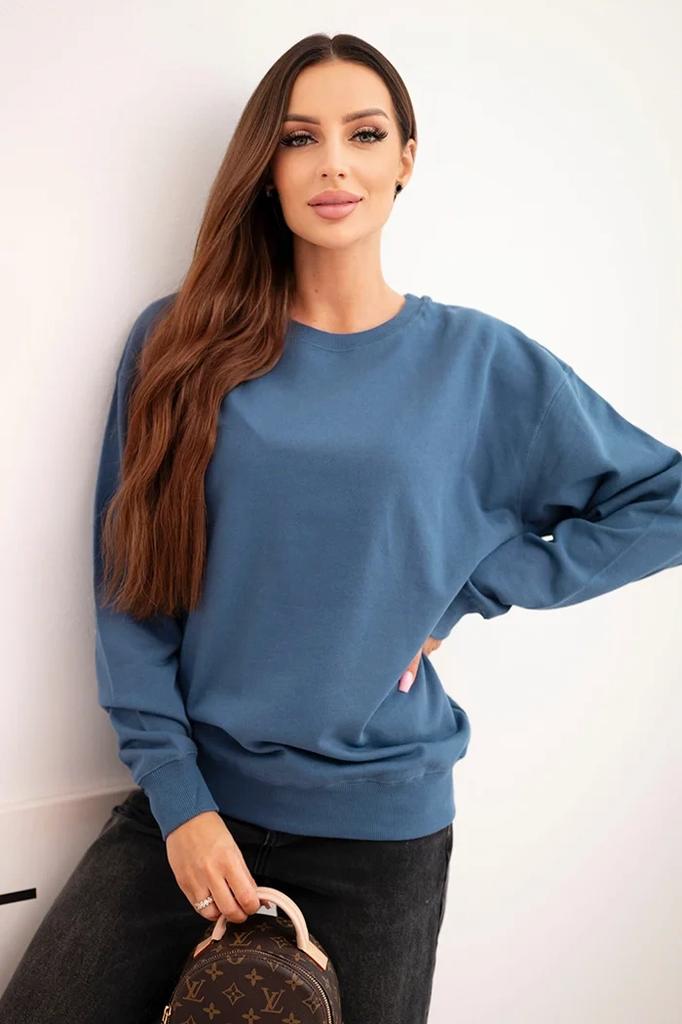 Bluza Damska Pętelkowa Bawełniana Basic Z Okrągłym Dekoltem Jeansowa S