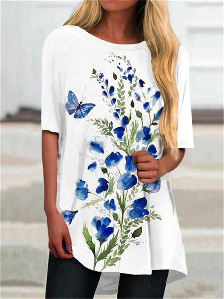 Summer Flower T-Shirts Dragonfly 3D Printed Women's Fashion Streetwear Floral Oversized T Shirt Female Ladies Clothing
