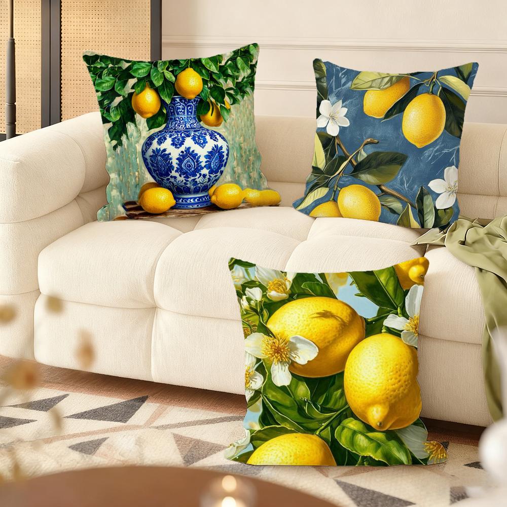 Summer Lemon Pattern Cushion Cover Soft Plush Throw Pillow Cover DoubleSided Decorative Cushion Case Sofa Bedroom Home Decor
