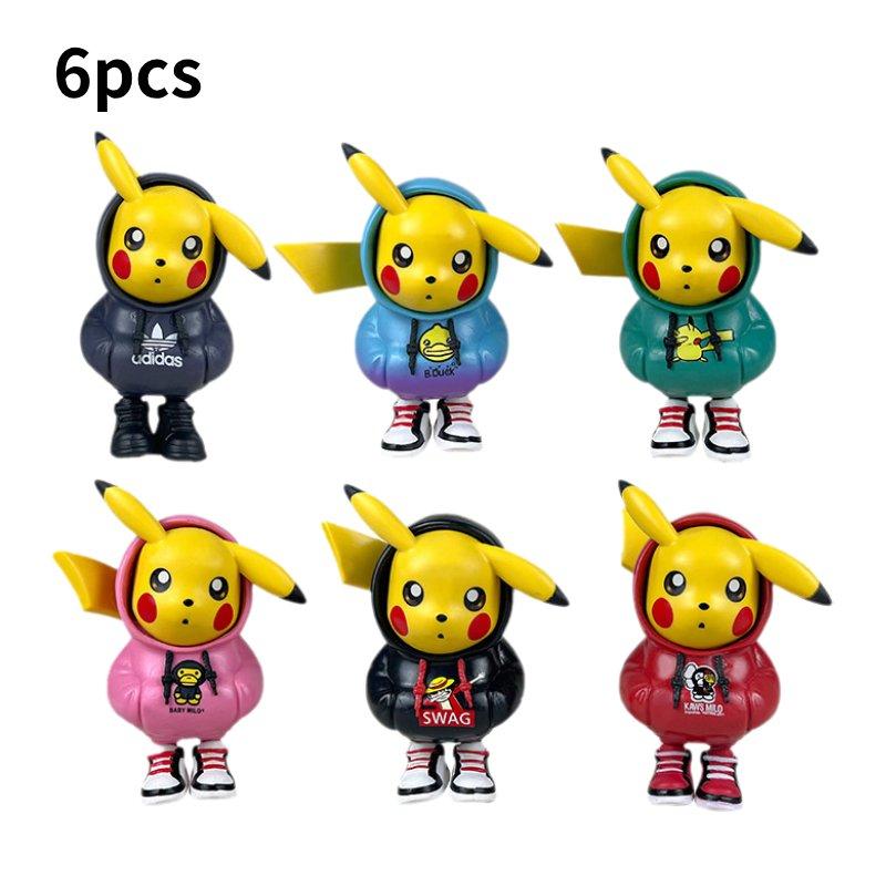 

6 шт. Толстовка Пикачу ПВХ Игрушка Модель Настольное украшение Рождественские подарки