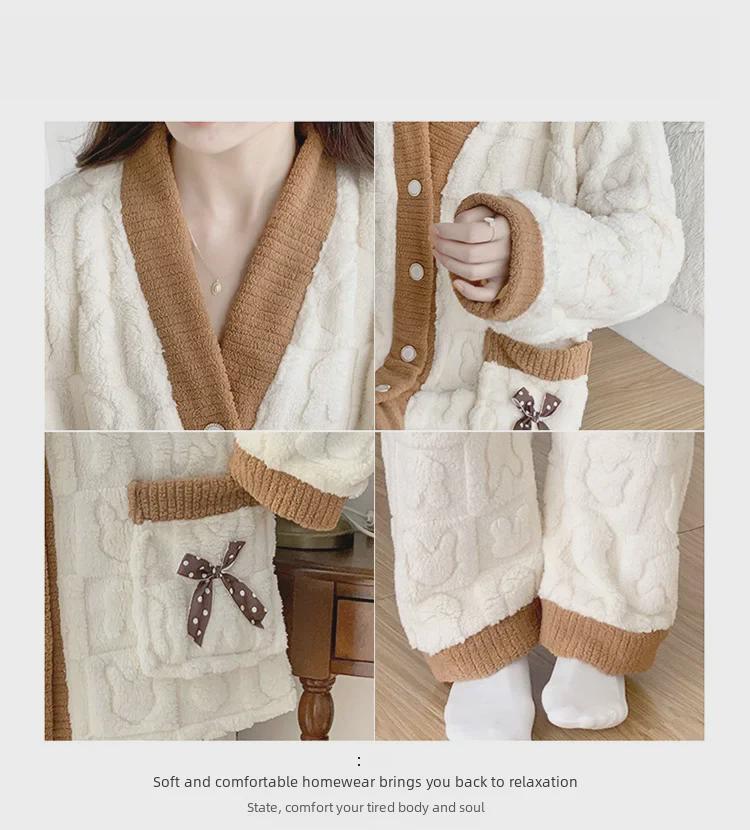 Plus Size Women's Flannel Pajama Set - Long Sleeve Cardigan, Warm and Cozy for Autumn and Winter