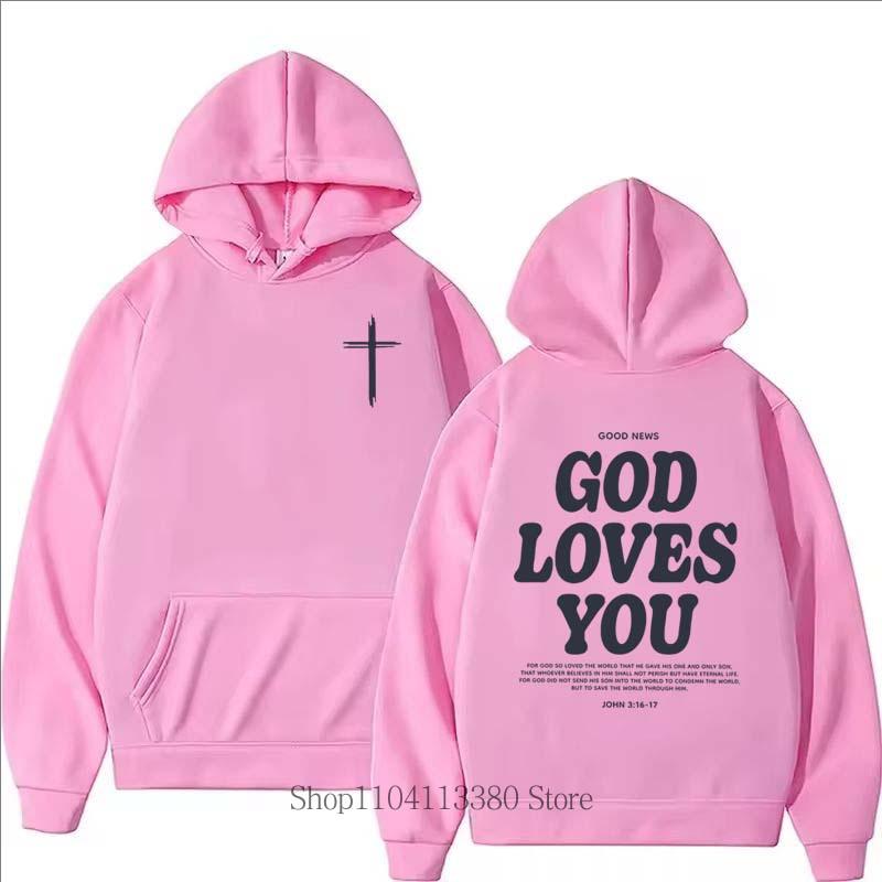 God Loves You Printed Hoodie Men Clothing Casual Fashion Streetwear Y2K Pullover Women Fleece O-Neck Long Sleeve Sweatshirts