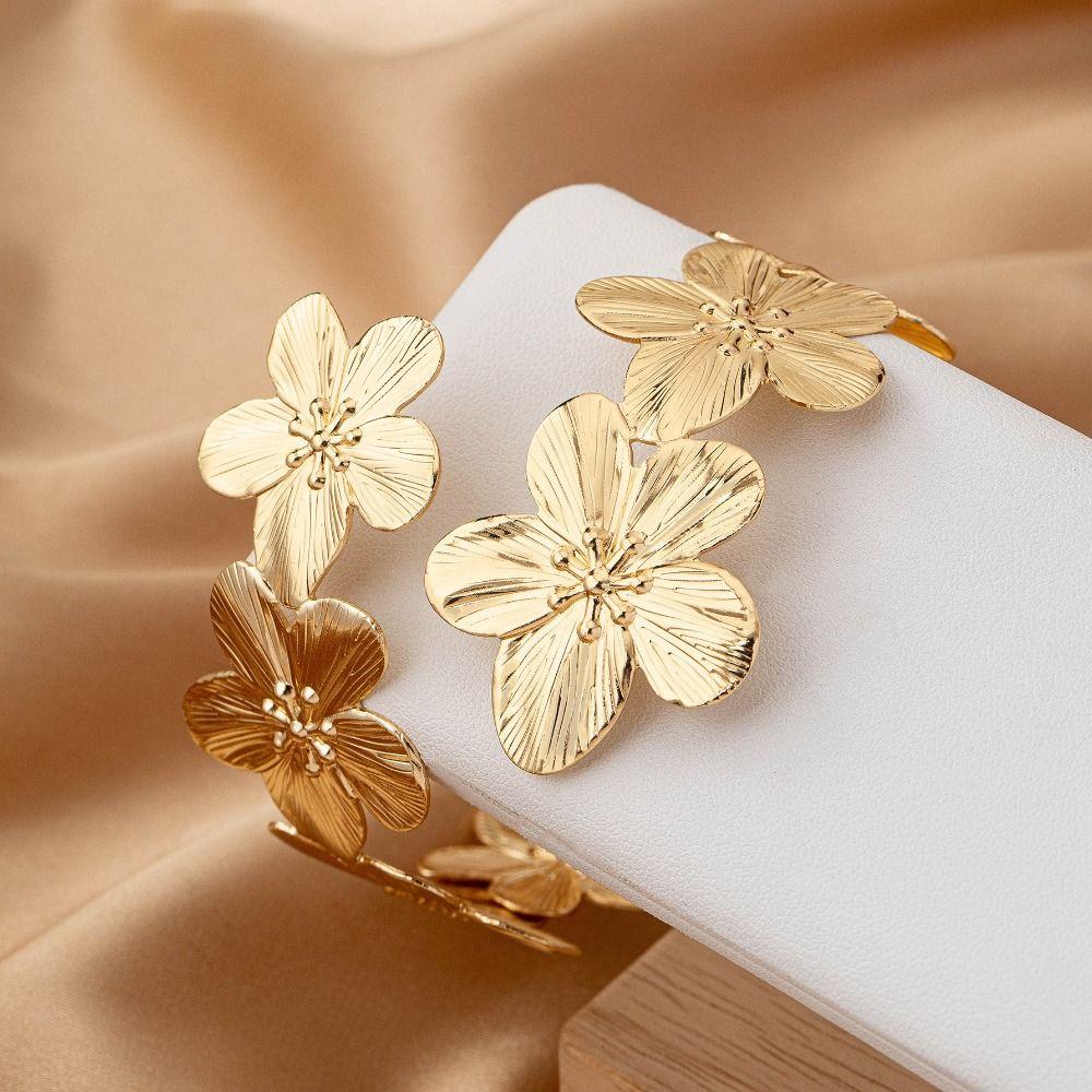 Glamorous Metal Tassel Arm Chain Multi Style Fashion Flower Bracelet Retro Adjustable Wide Open Bangle Hand Jewelry