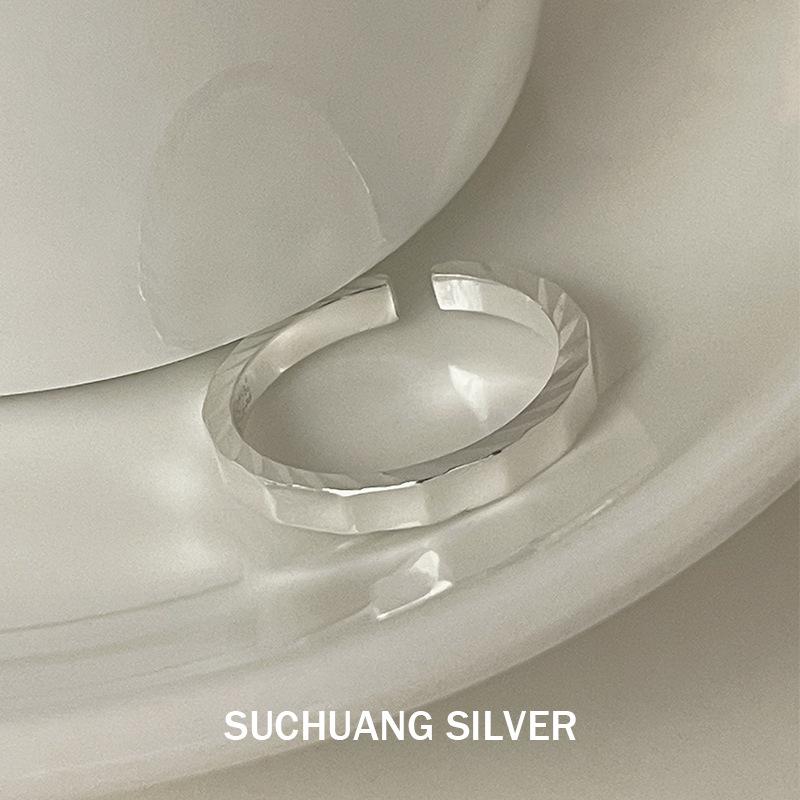Su Chuang S925 Sterling Silver Faceted Women s Temperament Adjustable Open Band Ring Open Adjustable