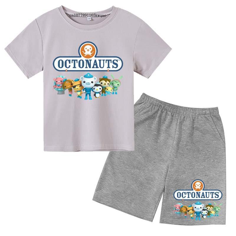 Dziecięce Octonauts Kreskówkowy Nadruk Lato Słodkie Oddychające T-shirty+Spodenki 2-częściowe Garnitury 2-13 Lat Chłopcy Dziewczynki Stroje Dziecięce Zestawy Ubrań