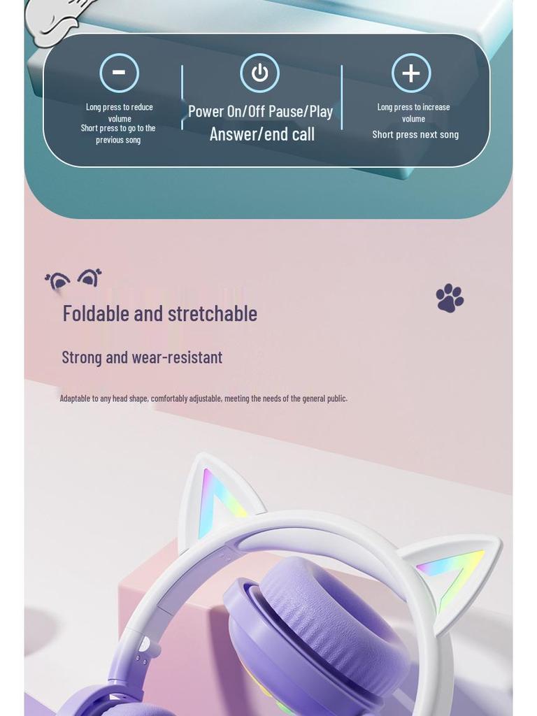 Cross-Border RGB Cat Ear Bluetooth Headphones KE-28 with Mic