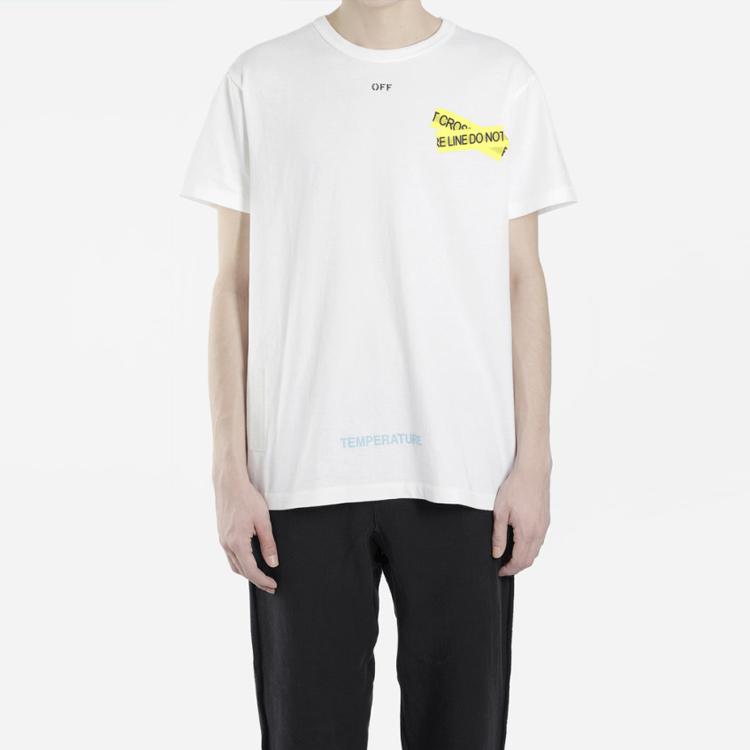 Off-White Yellow Caution Tape Arrow Short Sleeve T-Shirt Men Tops White OMAA002S181850060160